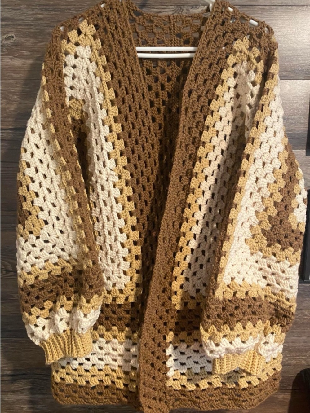 Hand Crafted Brown, Cream & Tan Crochet Cardigan - Picture 2 of 4